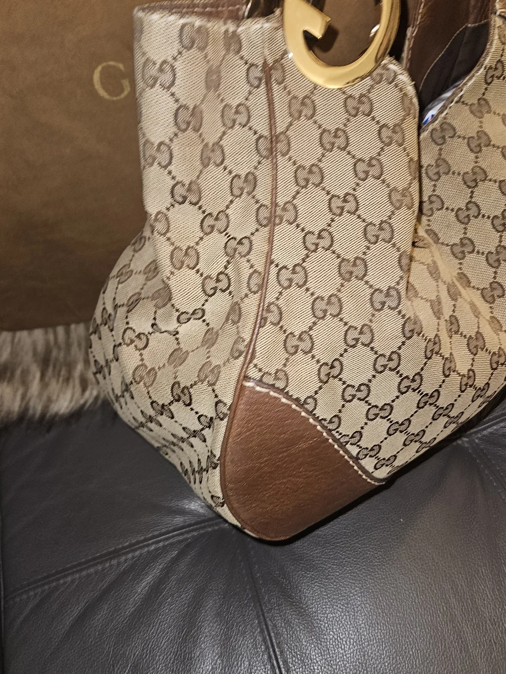 🛑SOLD SOLD SOLD🛑Gucci Beige GG Canvas and Brown Leather Shoulder Bag - Picture 9 of 13